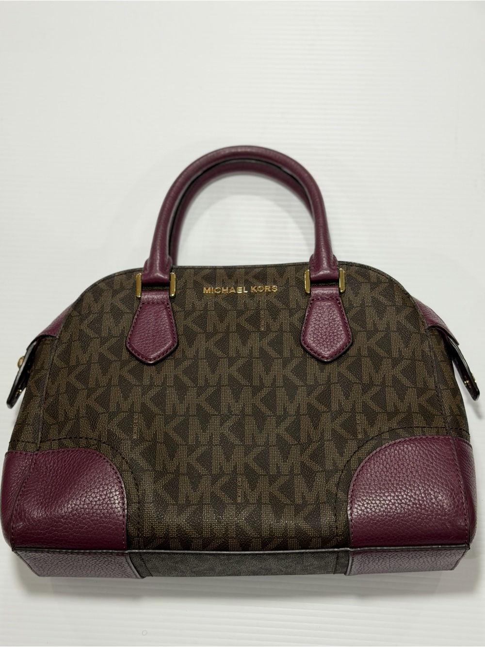 Michael Kors Brown/Plum Logo Satchel with Gold Hardware - Picture 2 of 8